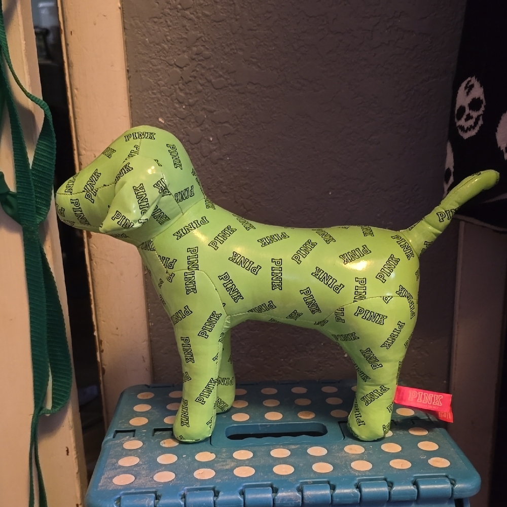 PINK Victoria's Secret Neon Green Logo Dog Figurine Plush